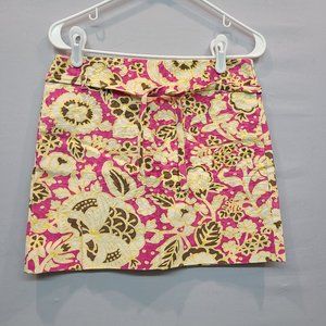 J Crew Skirt Retro Floral Mini with Belt Womens 0 Pink Yellow